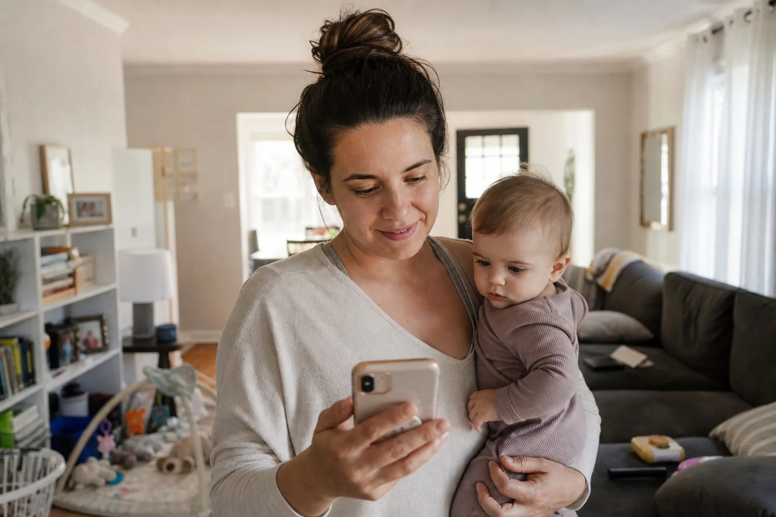 A parent opens a personalized sleep plan at home.